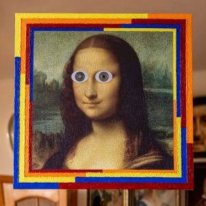 Your Genderless Thought Performance: “Surprise Da Vinci by challenging Your Heteronormativity - Question Gioconda's Womanhood by Outing Their Gender-Fluidity, given that you are being watched by Mona Lisa, through the specularity of Their eyes’ retina and pupils, and by Da Vinci - through the Author’s and his wife’s Yana irises"